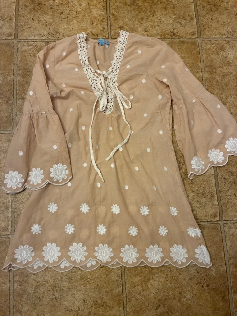 Antonio Melani Size Small Beige swim cover up with White Embroidery